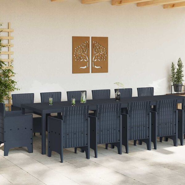 vidaXL Conjunto de Jantar para Jardim 15 pcs Antracite Rattan Polt