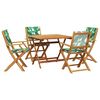 vidaXL 5pcs conj. jantar p/ jardim tecido/madeira maci&ccedil;a padr&atilde;o folhas