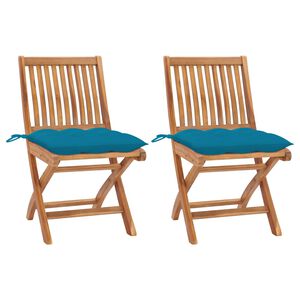 vidaXL Cadeiras de jardim c/ almofad&otilde;es azul-claro 2 pcs teca maci&ccedil;a
