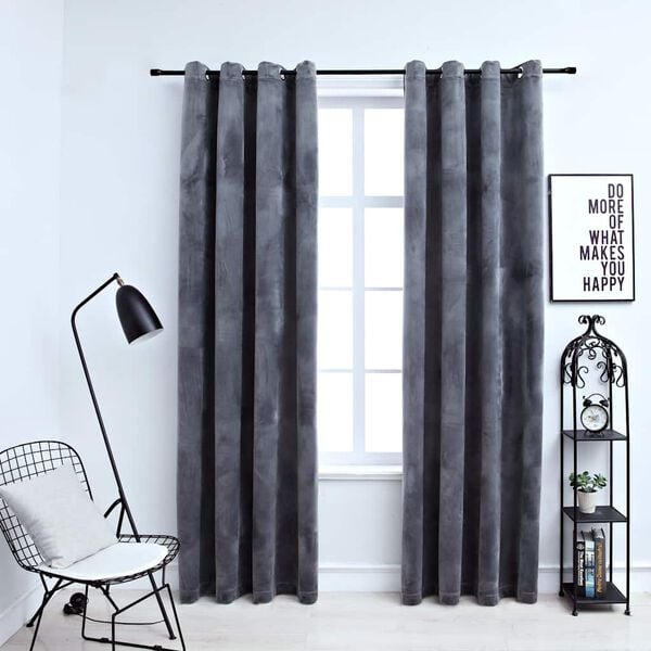 vidaXL Cortinas blackout com argolas 2 pcs 140x175 cm veludo antracite