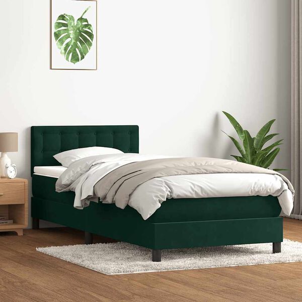 vidaXL Cama com molas/colch&atilde;o 100x220 cm veludo verde-escuro