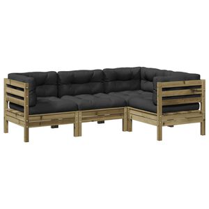 vidaXL 4 pcs conjunto sof&aacute;s p/ jardim com almofad&otilde;es pinho impregnado