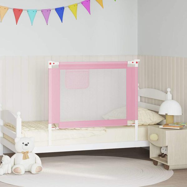 vidaXL Barra de seguran&ccedil;a p/ cama infantil tecido 100x25 cm rosa