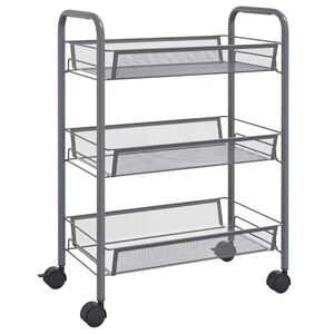 vidaXL Carrinho de cozinha c/ 3 prateleiras ferro 46x26x64 cm cinzento