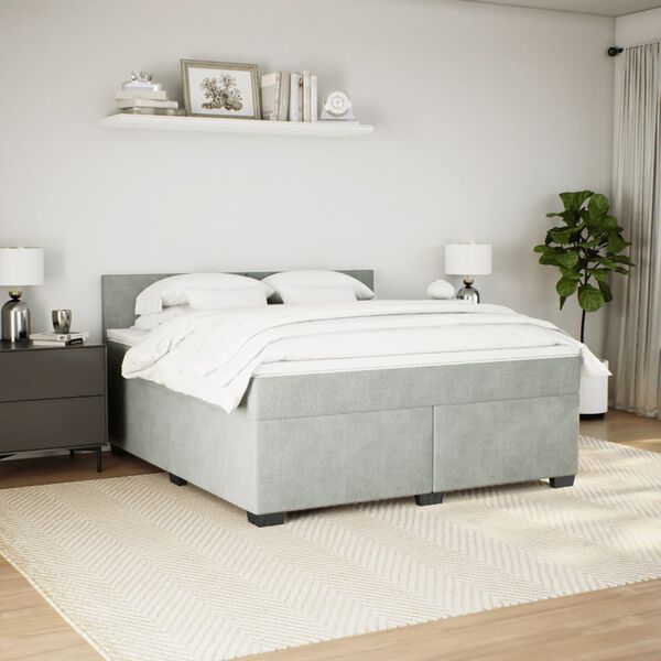 vidaXL Cama com molas/colch&atilde;o 180x200 cm veludo cinzento-claro