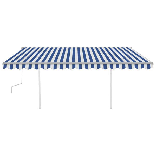 vidaXL Toldo retrátil manual com postes 4,5x3,5 m azul e branco