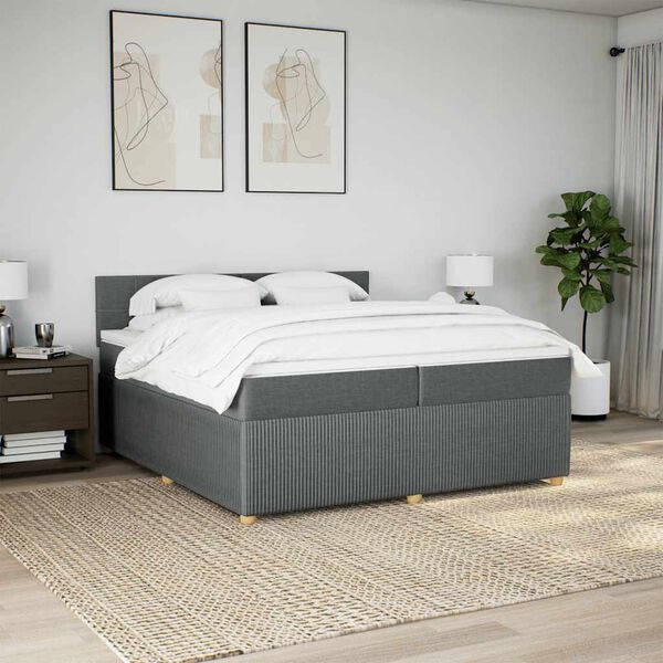 vidaXL Cama com molas/colch&atilde;o 200x200 cm tecido cinzento-escuro