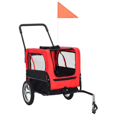 vidaXL Reboque bicicletas/carrinho para animais 2-em-1 vermelho/preto