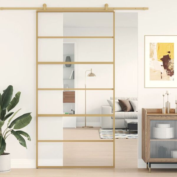 vidaXL Porta deslizante 102,5x205 cm vidro ESG/alum&iacute;nio dourado
