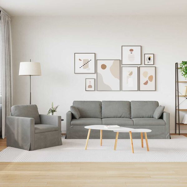 vidaXL Sof&aacute; 2 pcs Cinzento-claro 228 x 78 x 80 cm Veludo