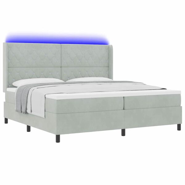 vidaXL Cama Box com colch&atilde;o com led Cinzento-claro 200 x 200 cm Veludo