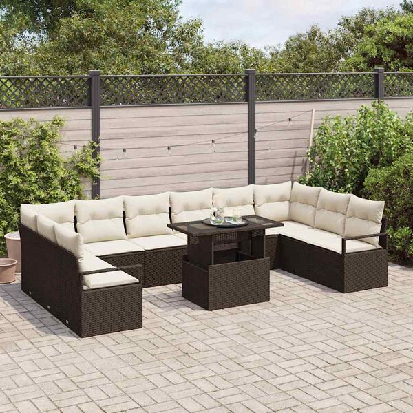 vidaXL Conjunto de Sof&aacute; de Jardim 11 pcs Marrom e Creme vime PE