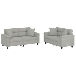 vidaXL 2 pcs conjunto sof&aacute;s c/ almofadas tecido microfibra cinza-claro