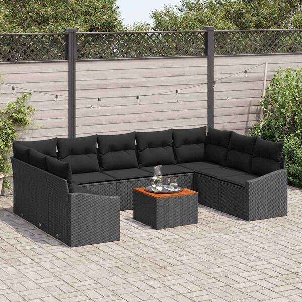 vidaXL Conjunto de Sof&aacute; de Jardim com almofada 10 pcs Preto vime PE