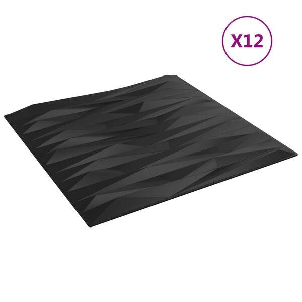 vidaXL Painéis de parede 12 pcs 50x50 cm 3m² XPS pedra preto