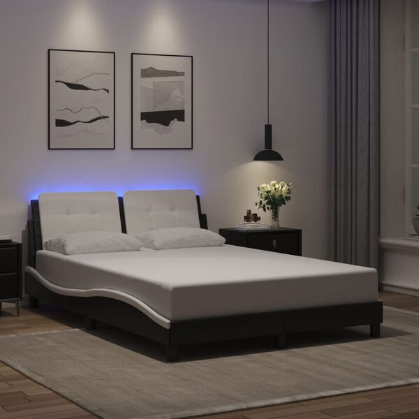 vidaXL Estrutura de cama com LED sem colch&atilde;o Zadar 140x190cm preto/branco