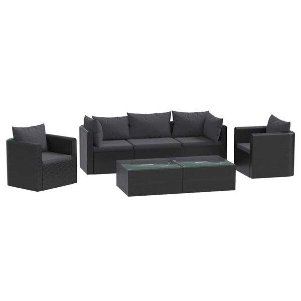 vidaXL Conjunto lounge de jardim c/ almofad&otilde;es 7 pcs vime PE preto