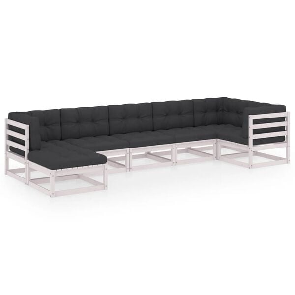 vidaXL 7 pcs conjunto lounge de jardim c/ almofad&otilde;es pinho maci&ccedil;o