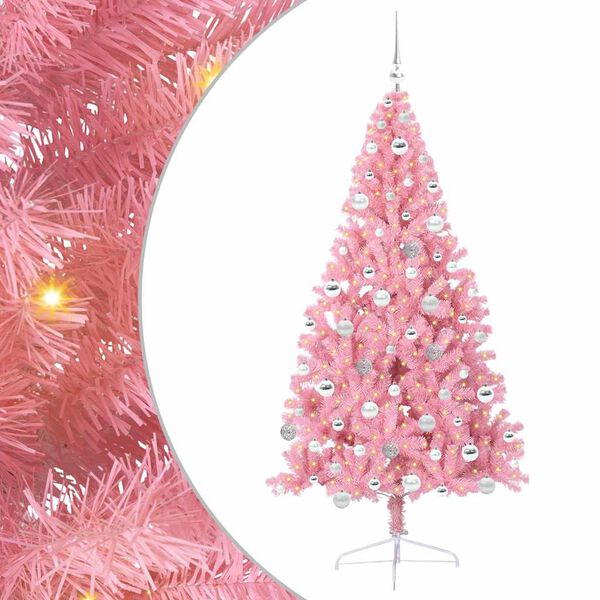 vidaXL &Aacute;rvore de Natal Artificial Pr&eacute;-iluminada Rosa 180 cm PVC