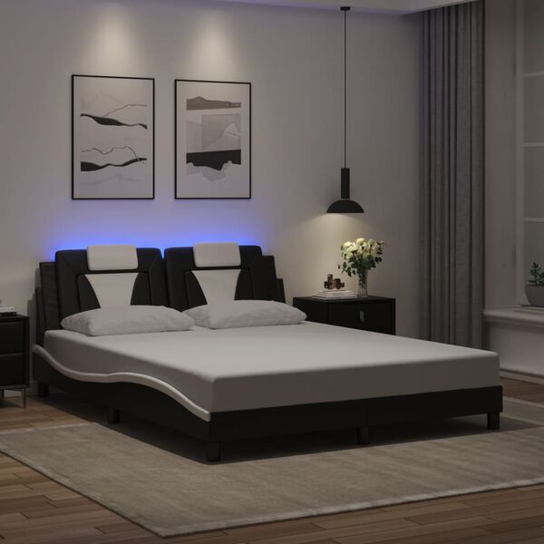 vidaXL Estrutura de cama Viana com LED sem colch&atilde;o 160x200cm preto/branco