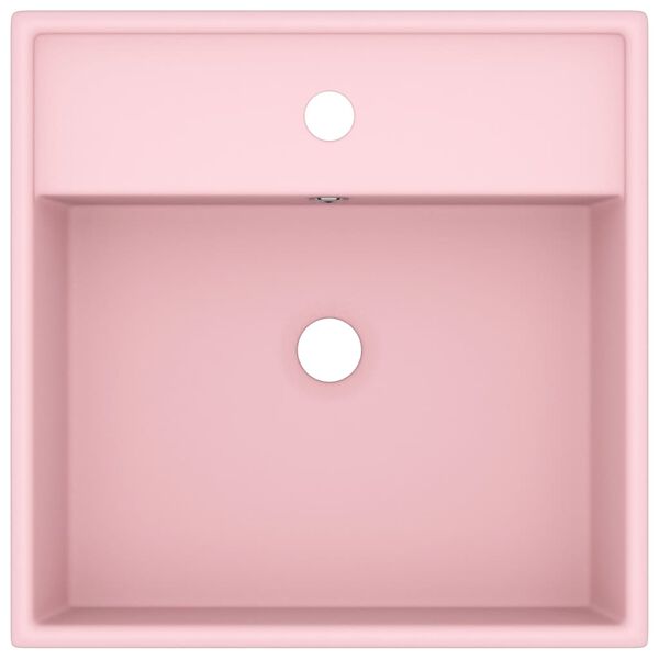 vidaXL Lavatório luxuoso quadrado 41x41 cm cerâmica rosa mate