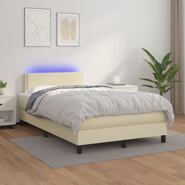 vidaXL Cama box spring c/ colch&atilde;o/LED 120x200cm couro artificial creme