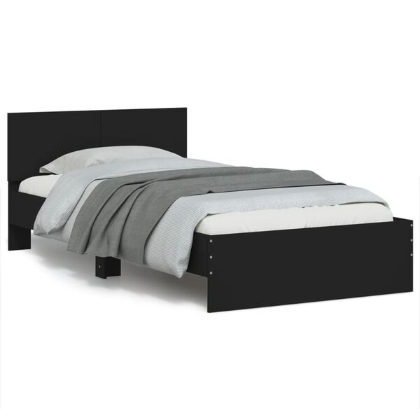 vidaXL Estrutura cama c/ cabeceira 100x200 cm derivados madeira preto