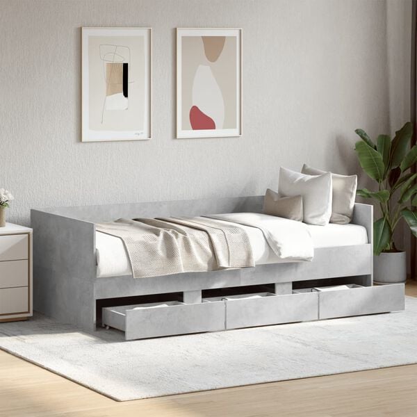 vidaXL Sof&aacute;-cama com gavetas sem colch&atilde;o 100x200 cm cinzento cimento