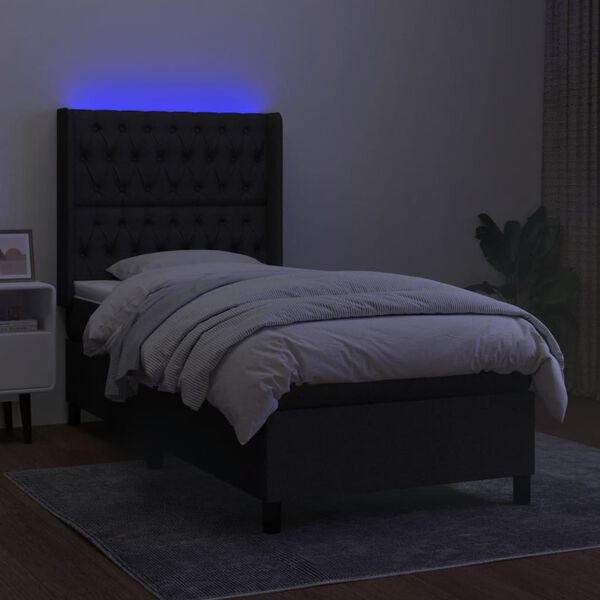 vidaXL Cama box spring c/ colch&atilde;o e LED 90x190 cm tecido preto