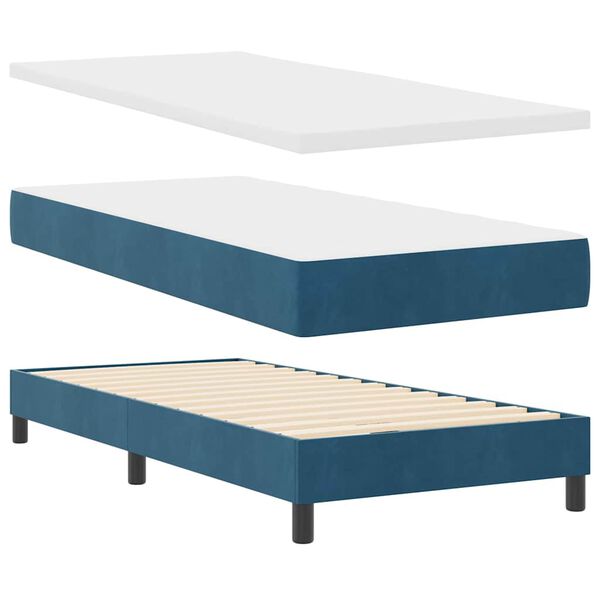 vidaXL Cama Box com colch&atilde;o Azul escuro 90 x 190 cm Veludo