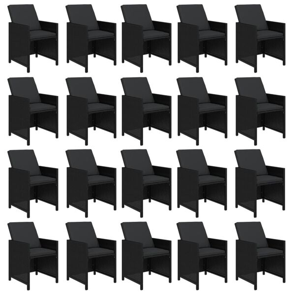 vidaXL 21 pcs conjunto jantar p/ jardim c/ almofad&otilde;es vime PE preto