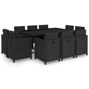 vidaXL 11 pcs conjunto jantar exterior com almofad&otilde;es vime PE preto
