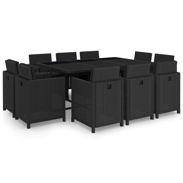 vidaXL 11 pcs conjunto jantar exterior com almofad&otilde;es vime PE preto