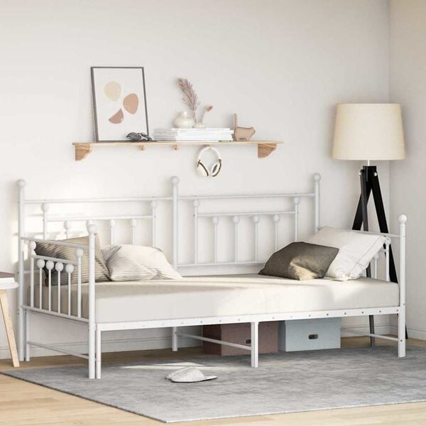 vidaXL Estrutura de cama de dia com cabeceira Branco 107 x 203 cm A&ccedil;o