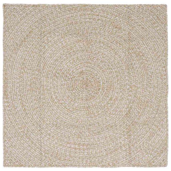 vidaXL Tapetes de &aacute;rea Quadrado Natural e Branco 120 x 120 cm Juta