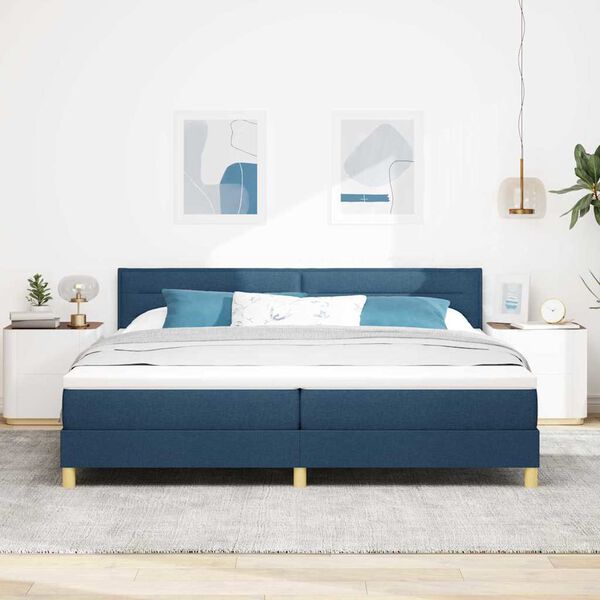 vidaXL Cama Box com colch&atilde;o com cabeceira Azul 200 x 200 cm tecido