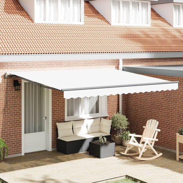 vidaXL Toldo Retr&aacute;til Branco 400 &times; 350 cm Tecido e Alum&iacute;nio