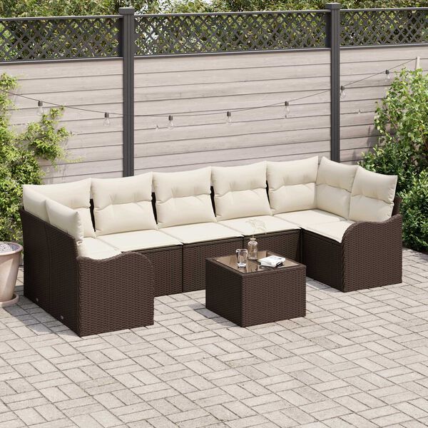 vidaXL Conjunto de Sof&aacute; de Jardim com almofada 8 pcs Marrom e Creme