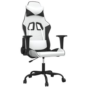 vidaXL Cadeira gaming massagens couro artificial branco e preto