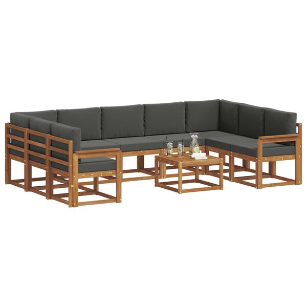 vidaXL Conjunto de Sof&aacute;s para Exterior 10 pcs Natural e Antracite