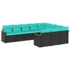 vidaXL Conjunto de sof&aacute; de jardim com 10 pe&ccedil;as e almofadas em rattan sint&eacute;tico preto