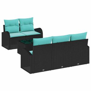 vidaXL Conjunto de Sof&aacute; de Jardim com almofada 6 pcs Preto e Turquesa