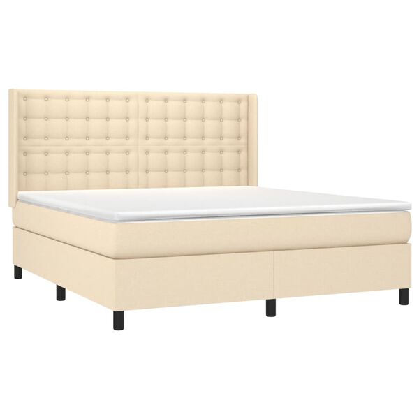 vidaXL Cama box spring c/ colch&atilde;o e LED 180x200 cm tecido cor creme