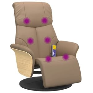 vidaXL Cadeira massagens reclin&aacute;vel c/apoio p&eacute;s couro arti. cappuccino