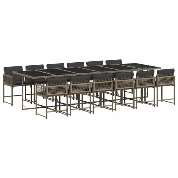 vidaXL 13 pcs conjunto jantar p/ jardim c/ almofad&otilde;es vime PE cinzento
