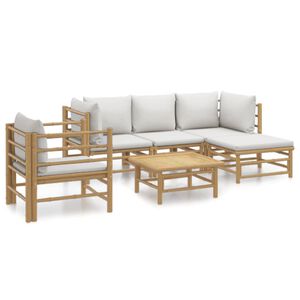 vidaXL 6 pcs conj. lounge de jardim bambu c/ almofad&otilde;es cinzento-claro