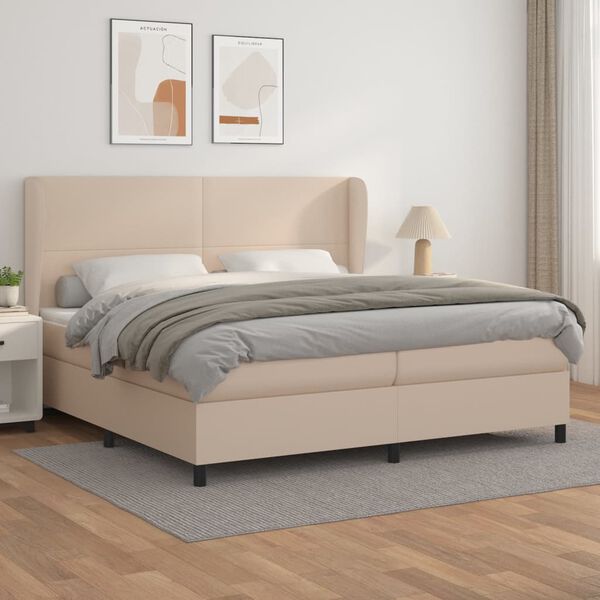vidaXL Cama com molas/colch&atilde;o 200x200 cm couro artificial cappuccino