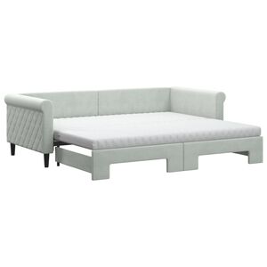 vidaXL Sof&aacute;-cama c/ gavet&atilde;o e colch&otilde;es 90x200 cm veludo cinzento-claro