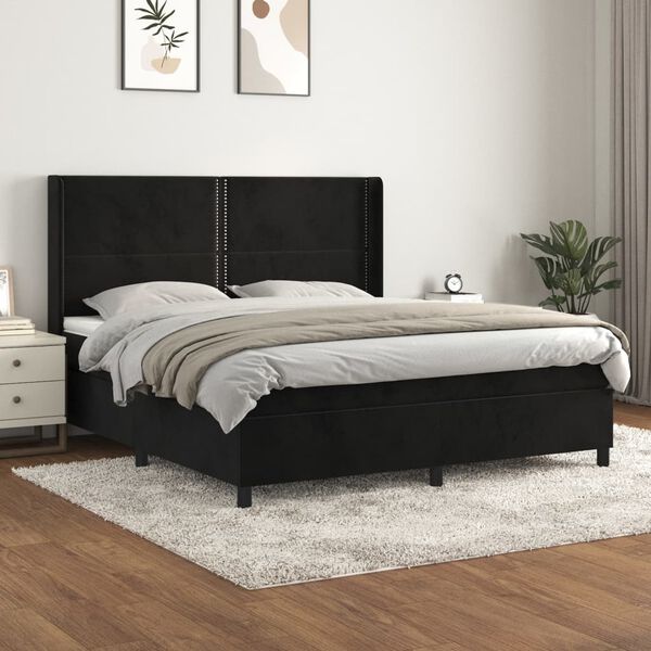 vidaXL Cama com molas/colch&atilde;o 180x200 cm veludo preto
