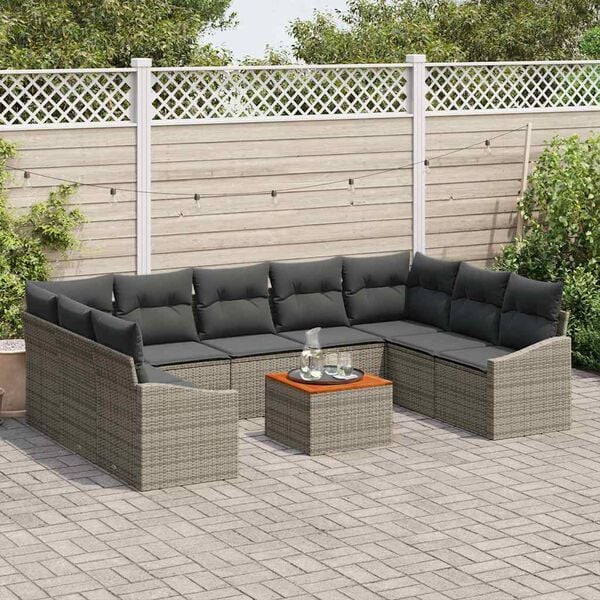 vidaXL Conjunto de Sof&aacute; de Jardim com almofada 10 pcs Cinzeto vime PE